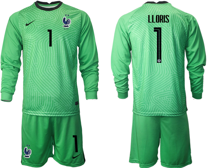 Men 2021 European Cup France green Long sleeve goalkeeper #1 Soccer Jersey->france jersey->Soccer Country Jersey